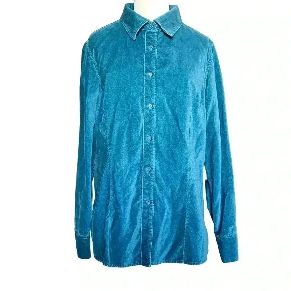 L.L.Bean Women's M Teal Button Up Collar Loose Fit Shacket Shirt